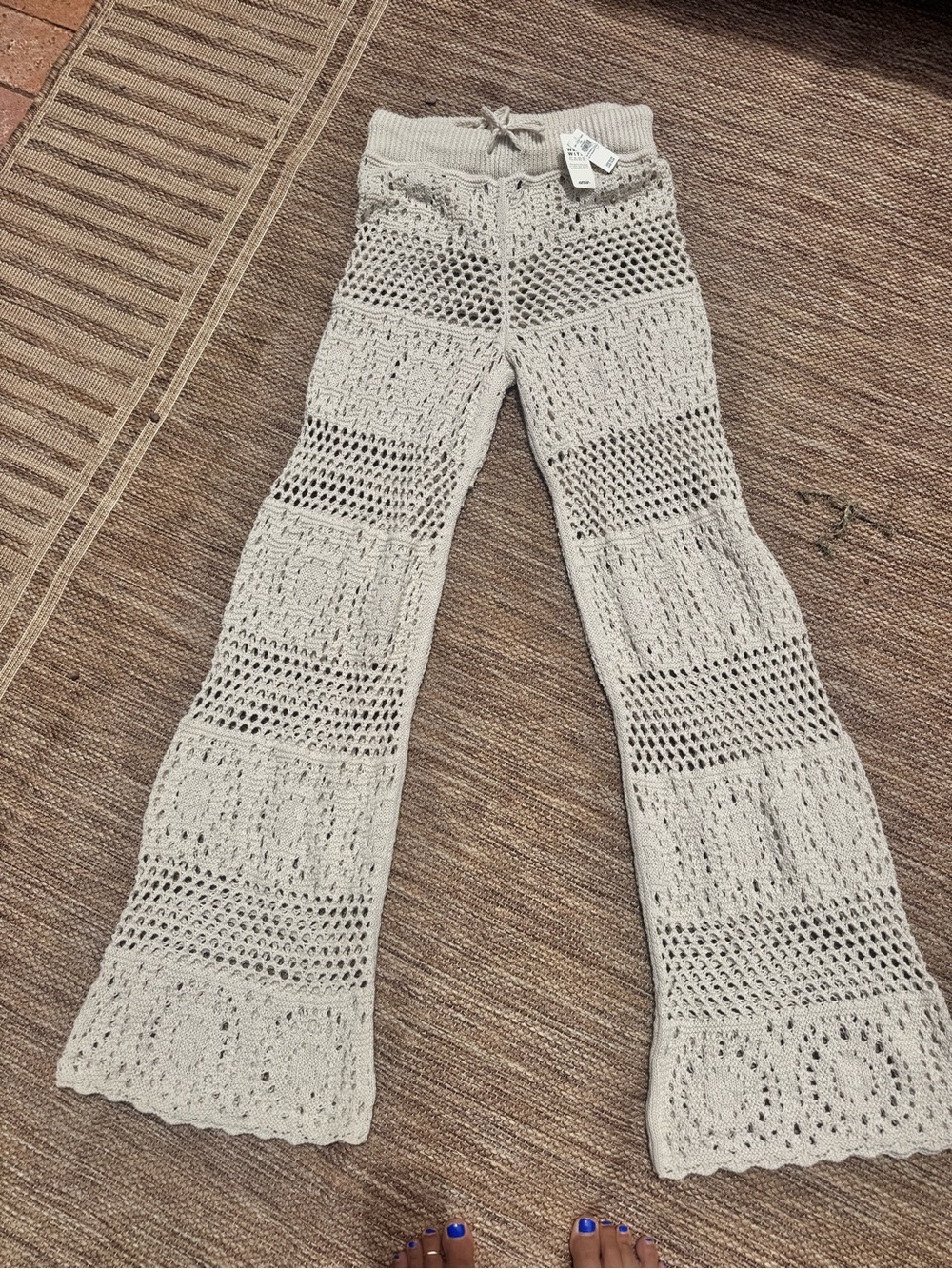 aerie Cream Crochet Flare Pants